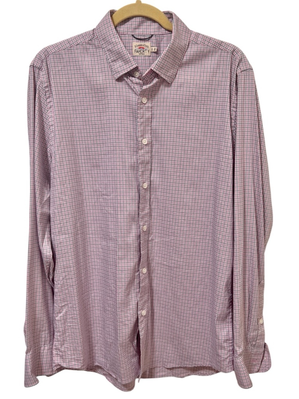 Faherty The Movement Button Down Shirt M Rose Marine Check